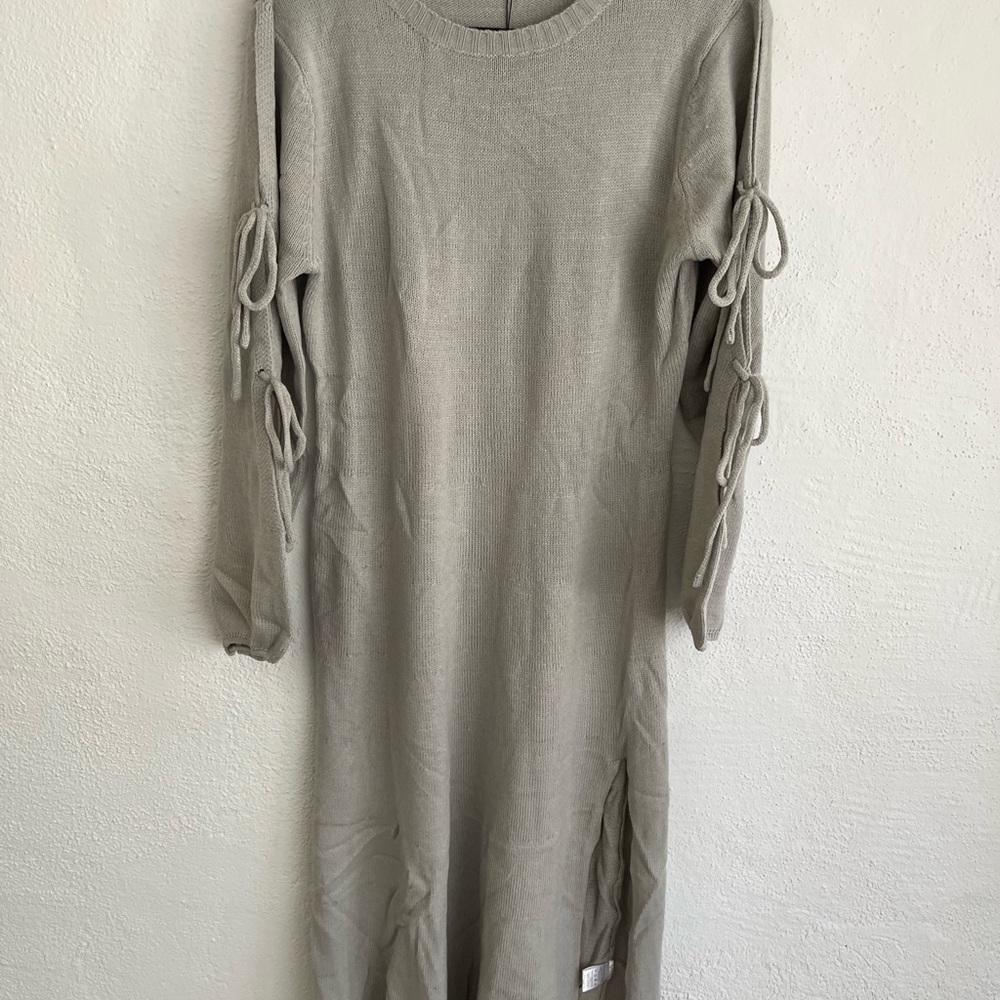 Zeagoo Woman Gray Long Sleeve Side Slit Long Sweater Dress, Size XL - Picture 9 of 9